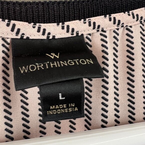 Worthington Womens Shirt Cap Sleeve Blouse Vneck Semi Sheer Striped Size Large - Picture 6 of 7